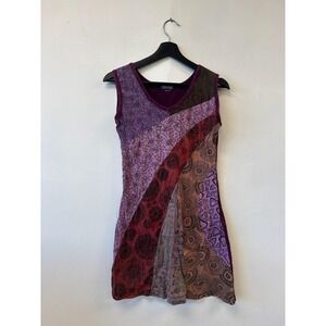 Flying High Foot Path Dress Womens Small Purple Boho Patchwork Sleeveless Tunic